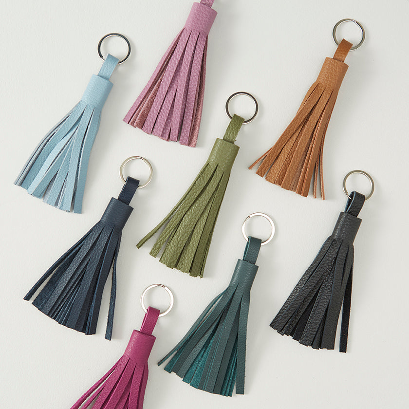 Handmade leather tassels in autumnal shades