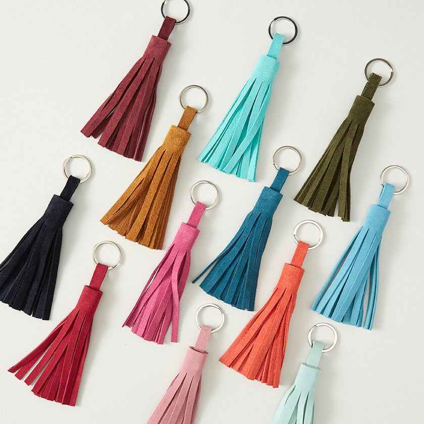 Handmade suede leather tassels in bright colours