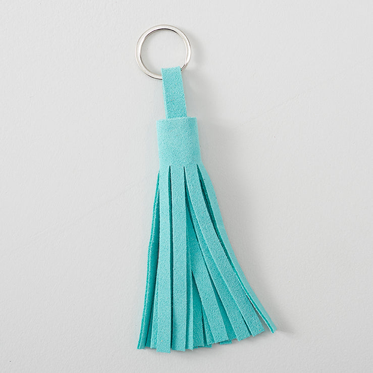 Handmade suede leather tassel in bright mint colour