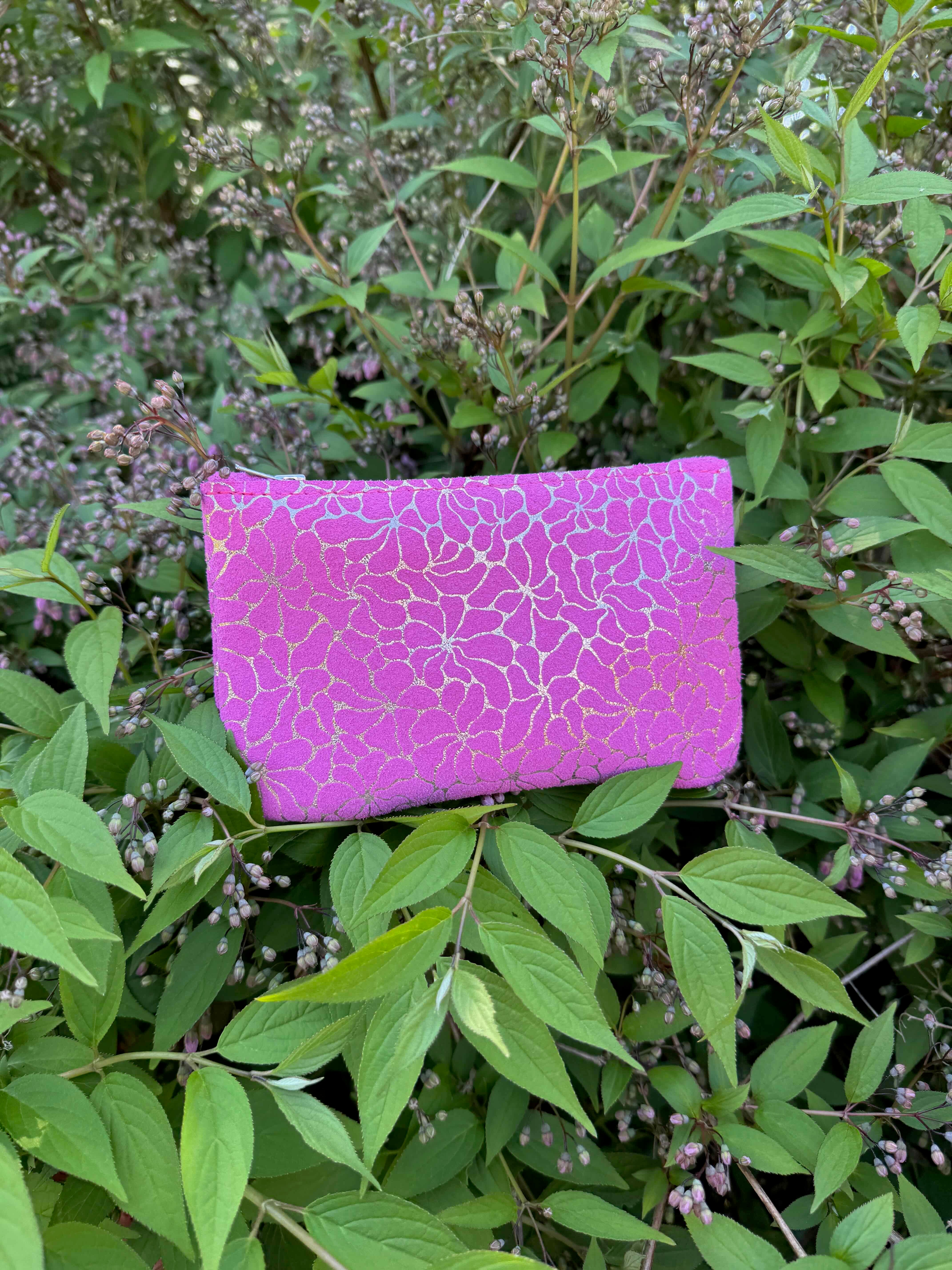 Floral Suede Zipped Leather Purse