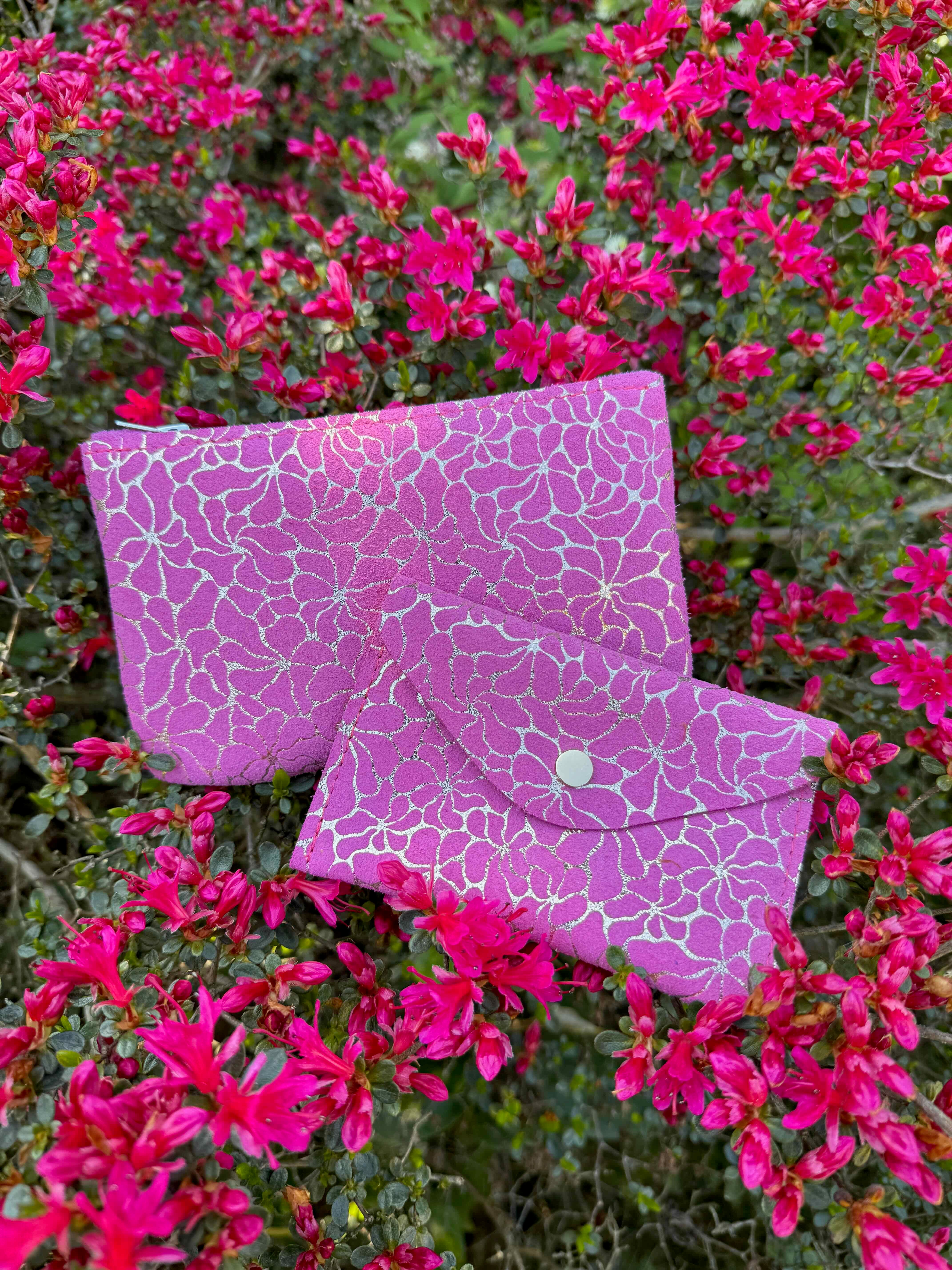 Floral Suede Zipped Leather Purse