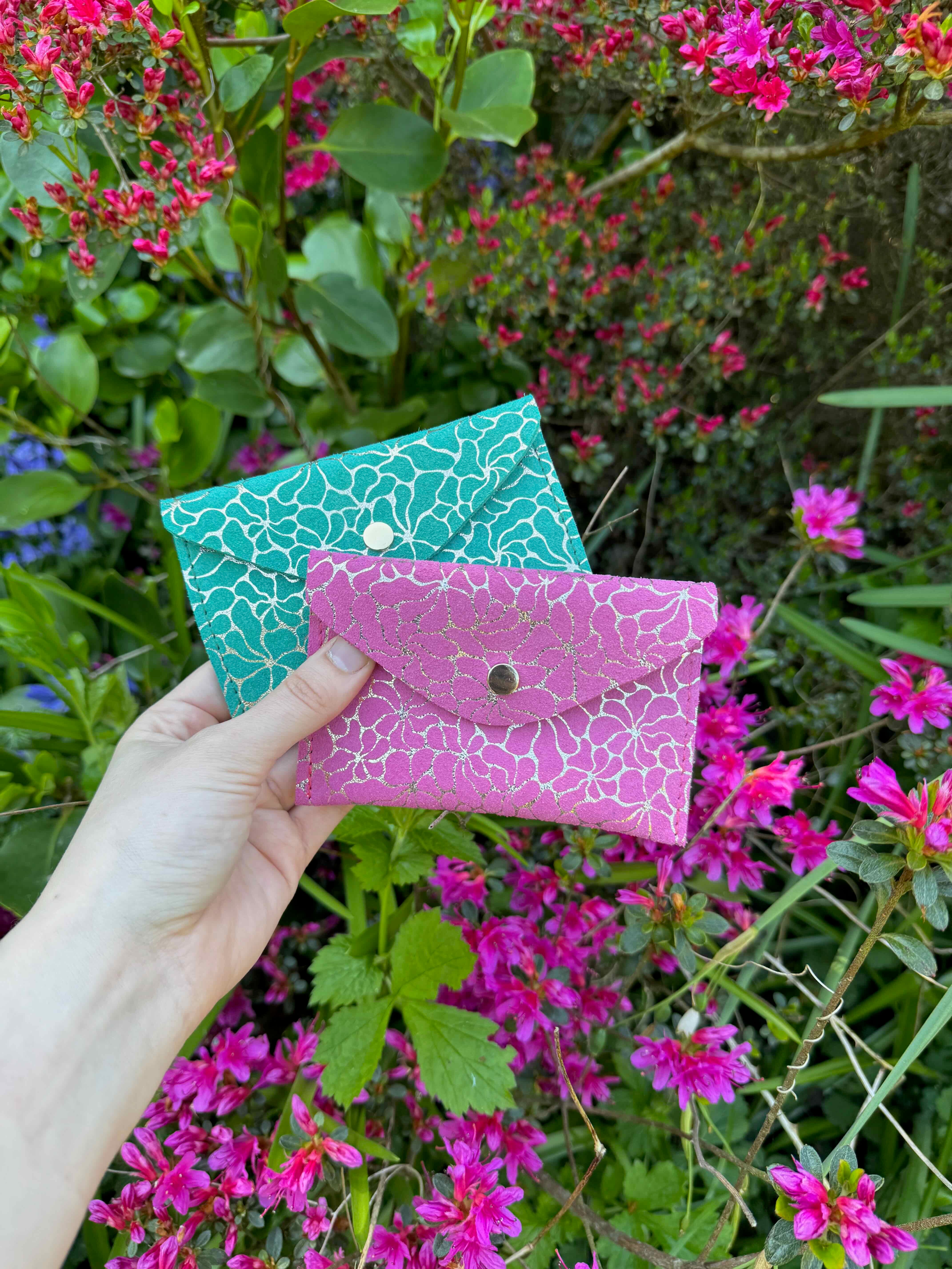 Floral Suede Envelope Leather Purse