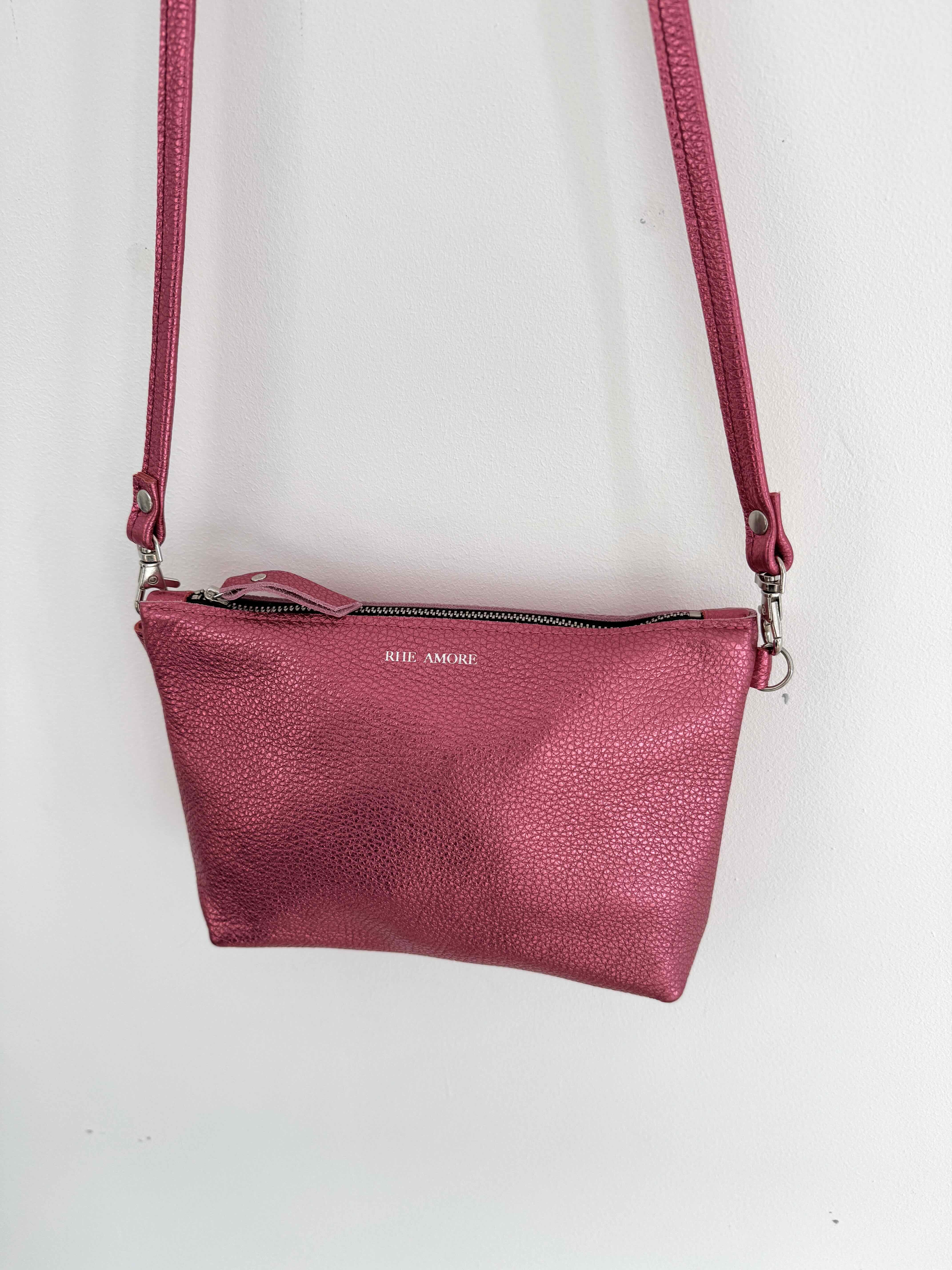 Last Chance Product  - Raspberry Leather Crossbody Bag